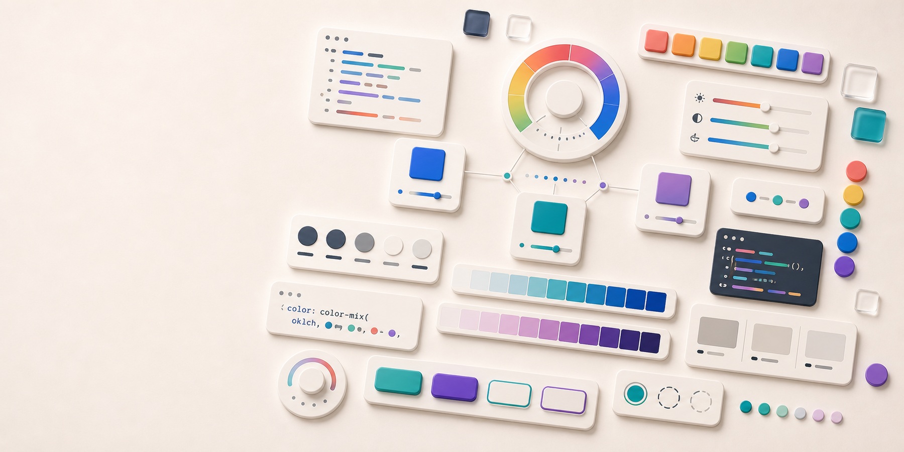 OKLCH color-mix examples showing UI tints, borders, hover states, and CSS tokens.