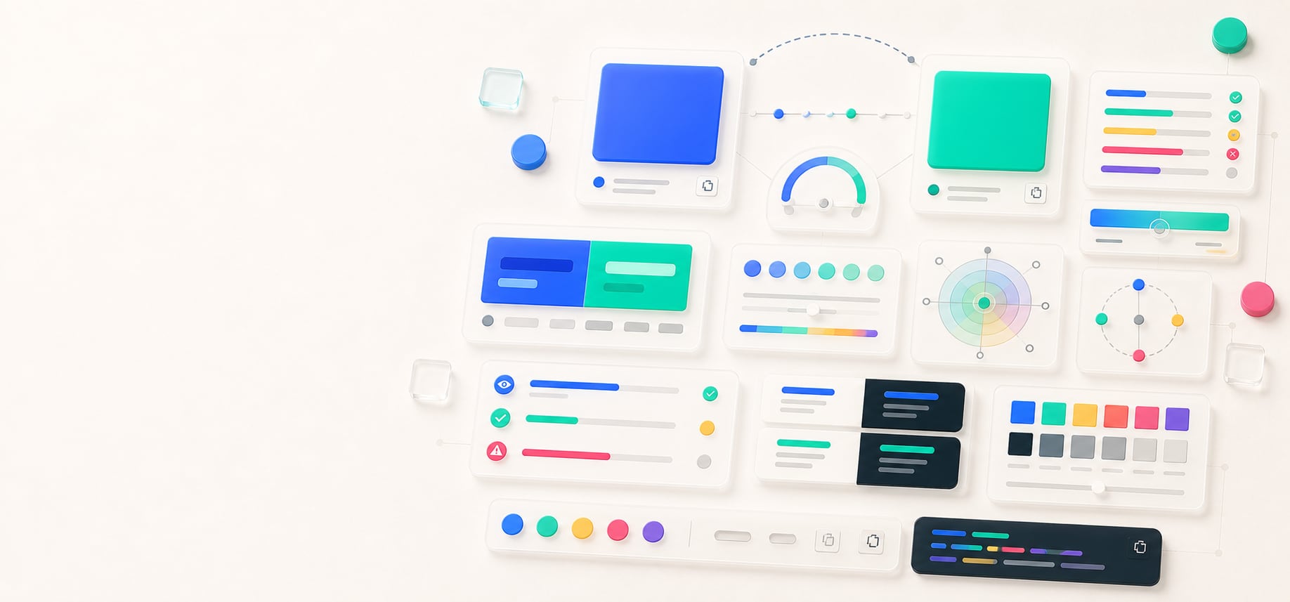 A polished color difference calculator workspace with two comparison swatches, a split preview, perceptual distance gauge, tolerance markers, QA panels, and abstract difference report output.