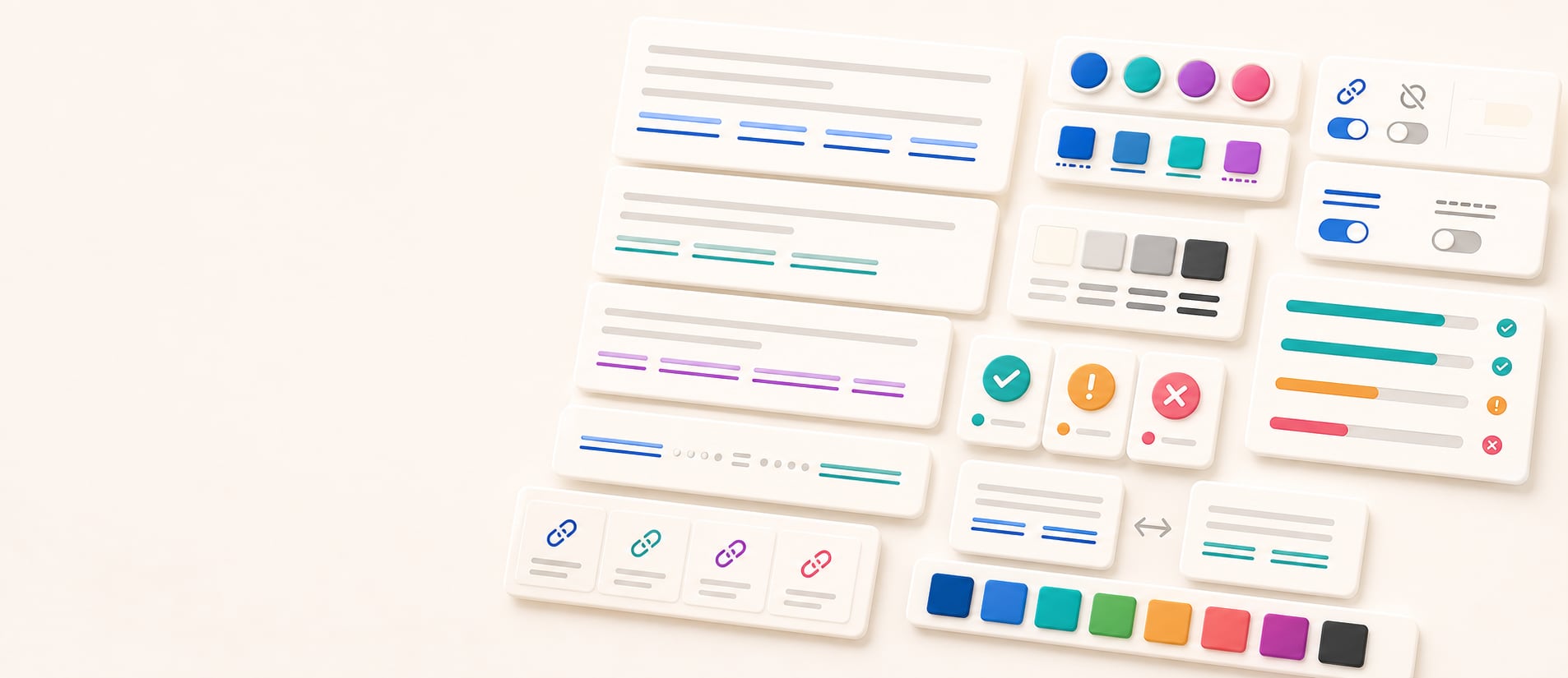 A polished link color checker workspace with paragraph preview cards, underlined link lines, color swatches, contrast meters, status cards, and non-color cue controls.